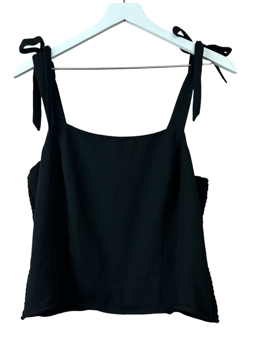 Old Navy Black Tie Strap Smocked Back Crop Tank Top Women Sz L
